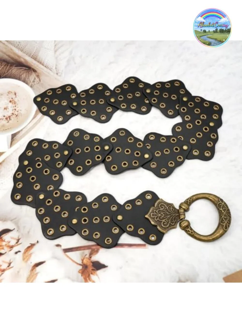 Wide Disc Belt Women Vintage Hollow Boho PU Leather Adjustable Waist Chain